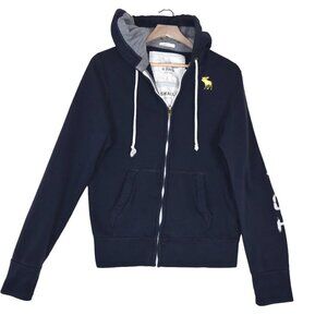 Abercrombie & Fitch Navy Zip Up Hoodie Small Y2K Logo Moose Preppy